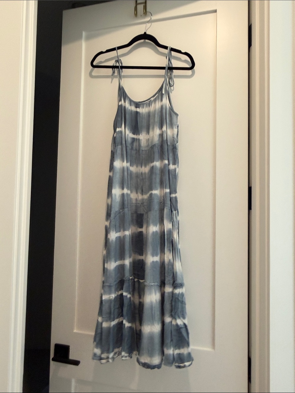 Blue Tie-Dye Maxi Dress with Spaghetti Ties - Picture 3 of 3